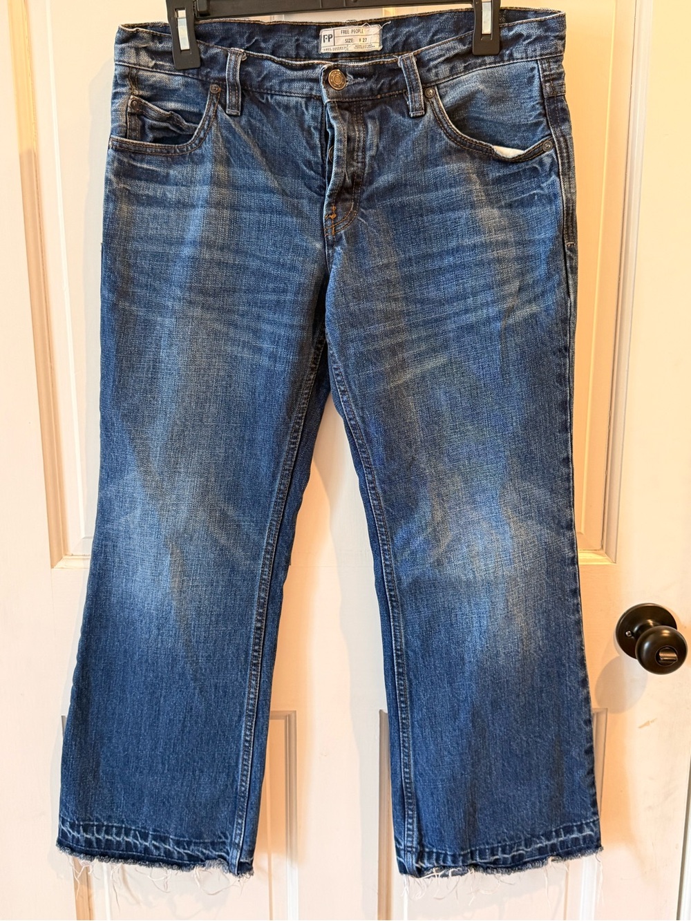 Free People Just Float On Crop Flare Jeans Raw Hem Button Fly Size 27